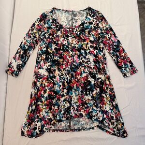 Decree Womens Multicolor Abstract Floral High Low Sharkbite Hem Tunic Top M